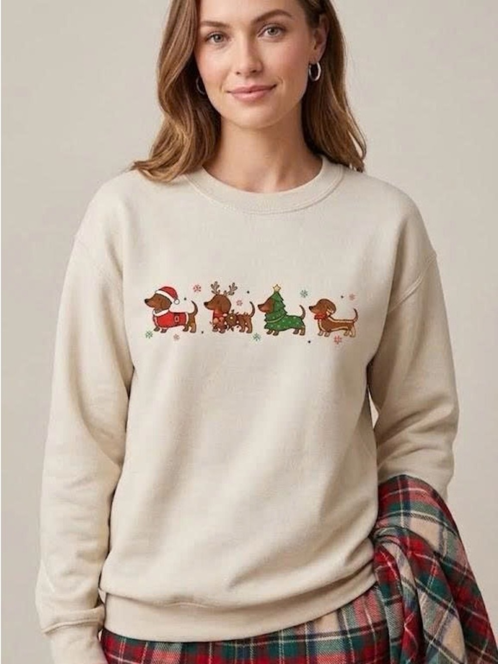 Cute Christmas Dachshund Crewneck Sweatshirt Doxie Holiday Dog Mom Pullover - Picture 2 of 6
